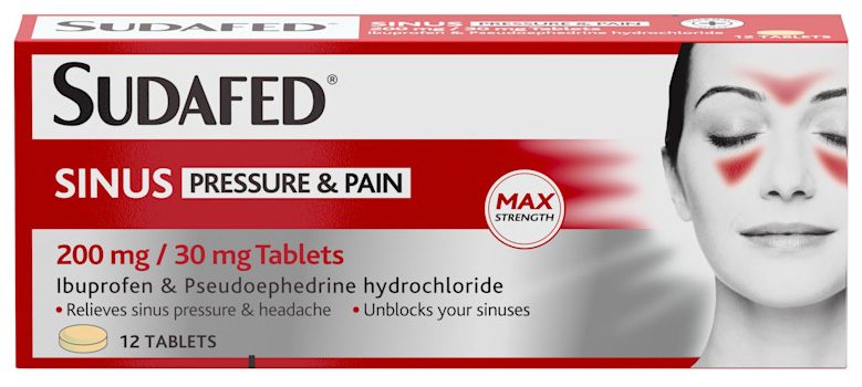 SUDAFED SINUS(PRESSURE&PAIN)200MG/30MG 12'S